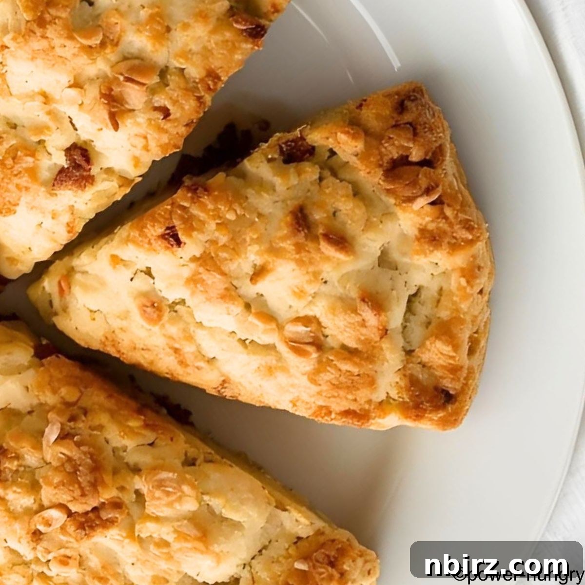 Wholesome Plant-Based Gluten-Free Pear Oat Scones 4 Oat and pear scones arranged artfully on a white plate, ready to be enjoyed