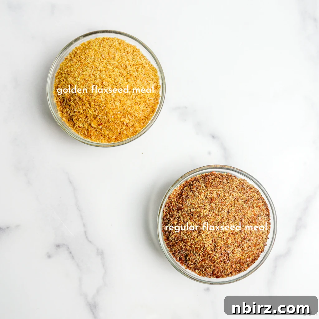 One-Bowl Vegan Flax Waffles (Keto, Gluten-Free Option) 4 Two glass bowls filled with golden flaxseed meal, the key ingredient