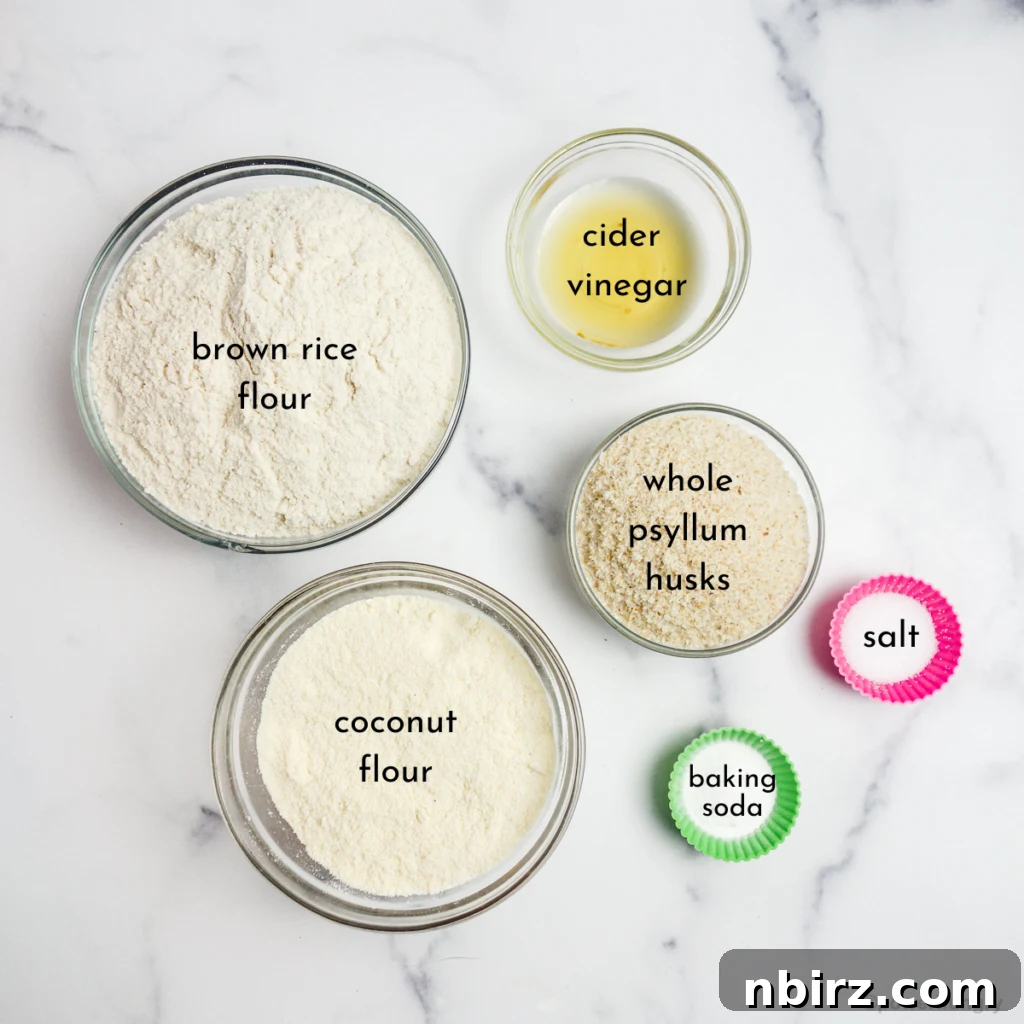 A carefully arranged display of all the dry and wet ingredients needed for baking this bread.