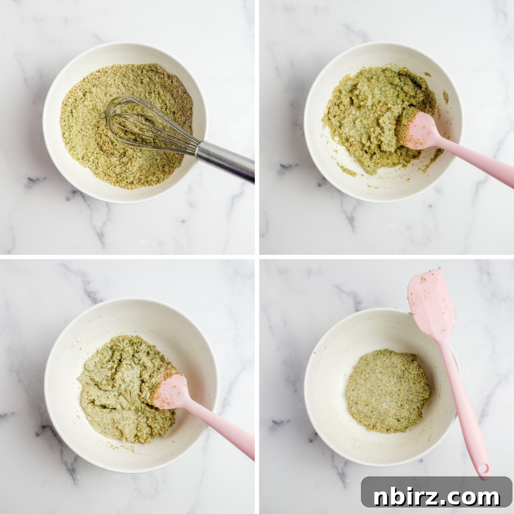 Two-Ingredient Protein-Packed Pumpkin Seed Tortillas 5 A four-photo collage illustrating the step-by-step process of mixing and forming the smooth, pliable pepita tortilla dough.