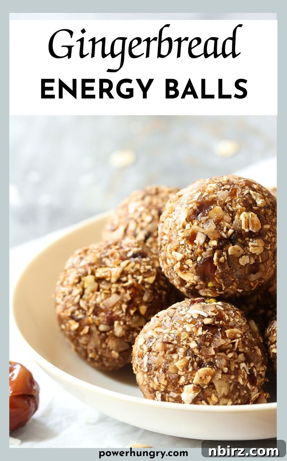 Festive Gingerbread Bliss Balls 6 A white bowl generously filled with perfectly round gingerbread energy balls.