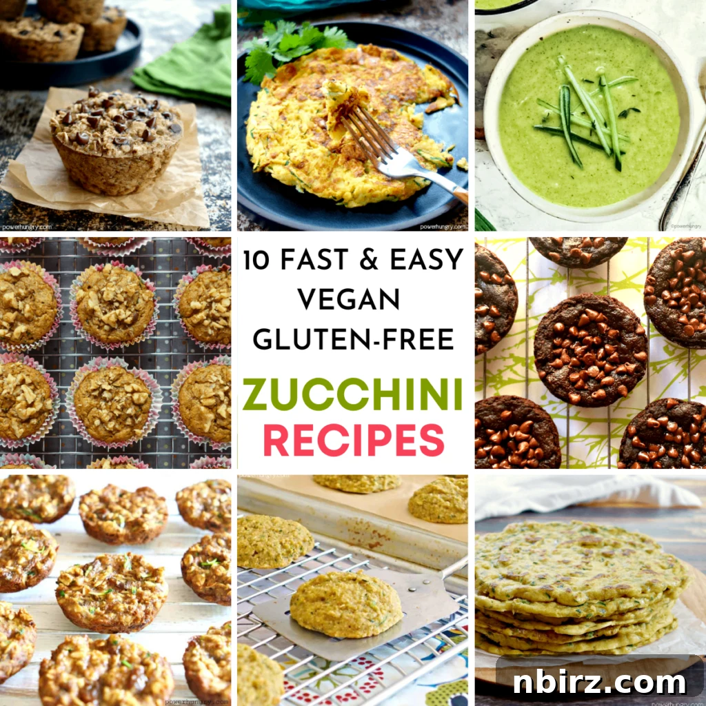 Collage of 10 vegan gluten-free zucchini recipes