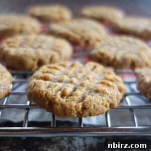peanut butter banana cookies on a cooling rack