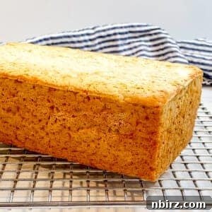 close up of a loaf of brown rice blender bread