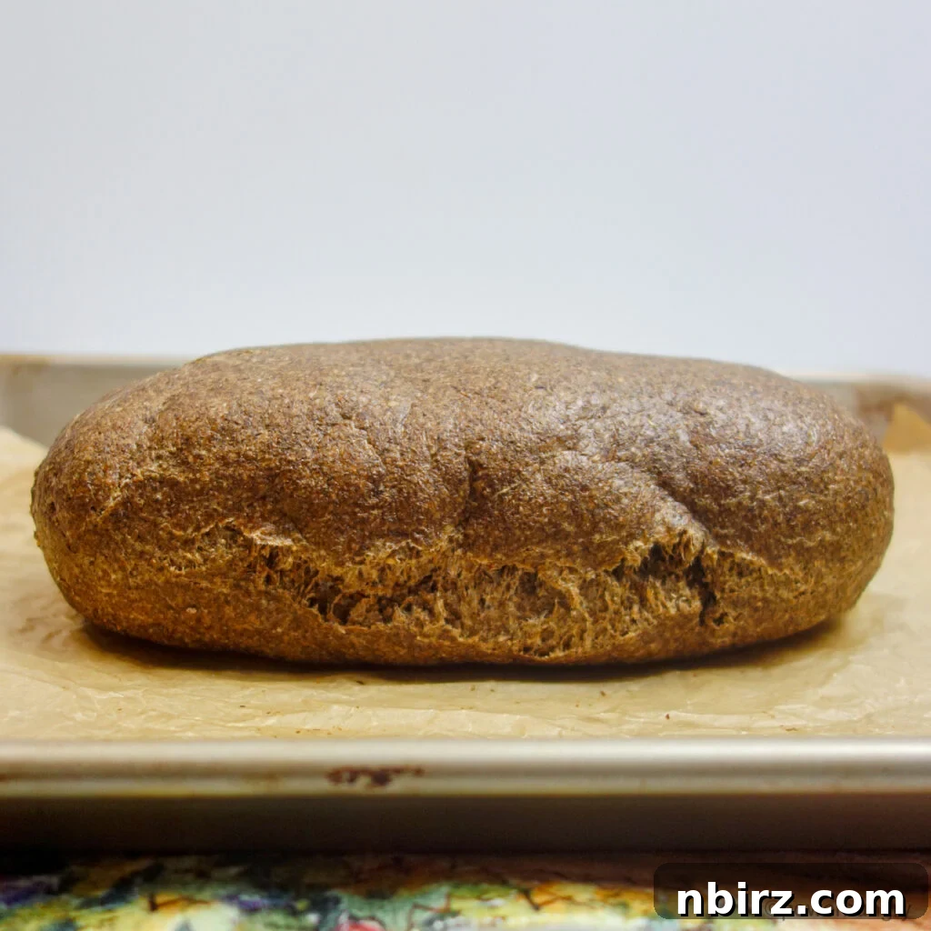 Loaf of bread cooling on a rack