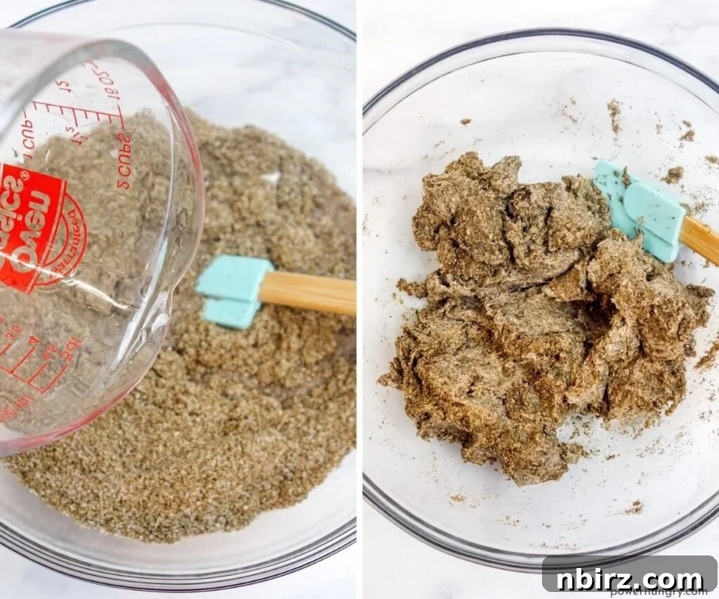 Water being added to the dry ingredients for the chia bread recipe