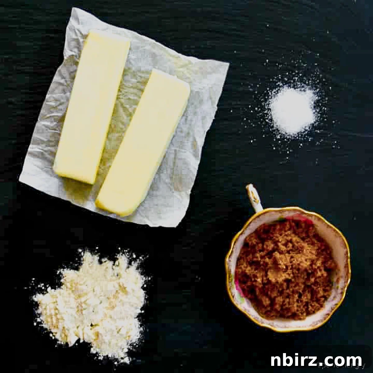 Heavenly Oat Crumbles: Vegan & Gluten-Free 3 Oat shortbread ingredients on a slate background