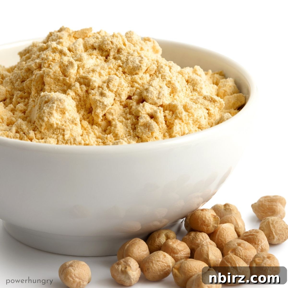 a white bowl filled with chickpea flour