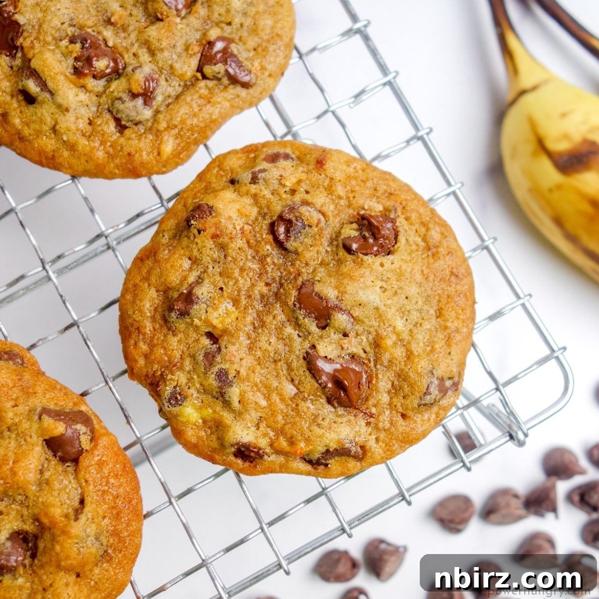 banana chocolate chip vegan oil-free cookies, cooling