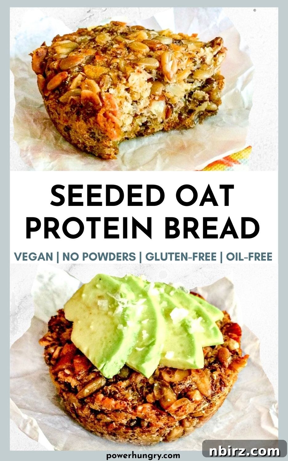 COLLAGE OF SEEDED OAT PROTEIN BREAD PHOTOS