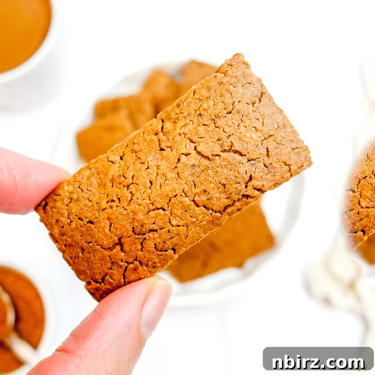 Closeup of a vegan oat speculaas cookie