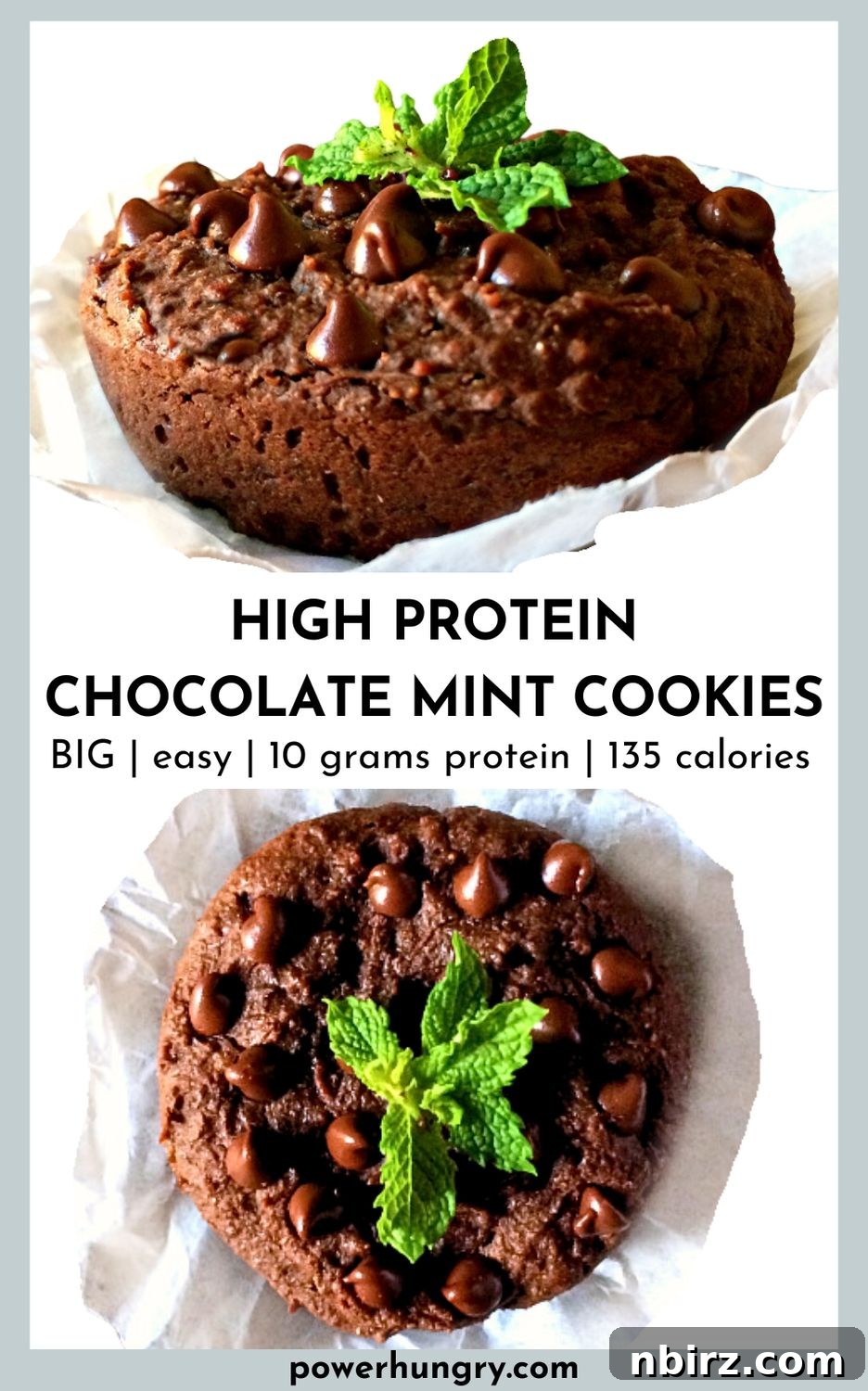 High Protein Vegan Gluten Free Oil Free Chocolate Mint Cookies 3 High protein chocolate mint cookies collage showing various angles and textures of the baked treats.