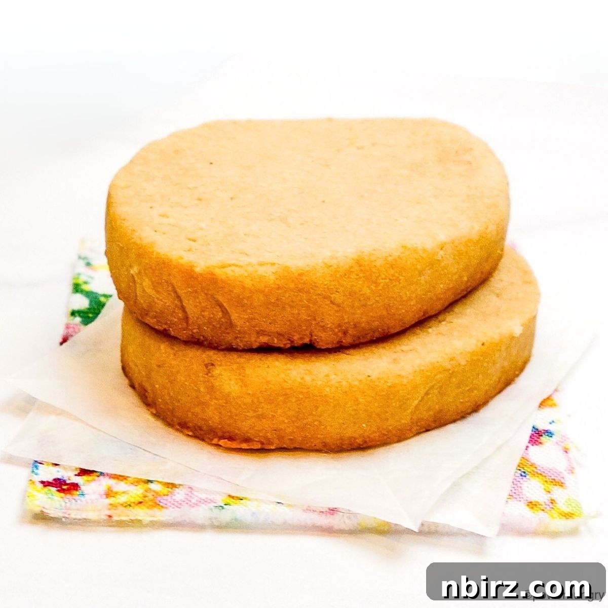 Heavenly Vegan Grain Free Cassava Shortbread Cookies 11 Two perfectly baked cassava flour shortbread cookies resting gracefully on a floral napkin, ready to be enjoyed.