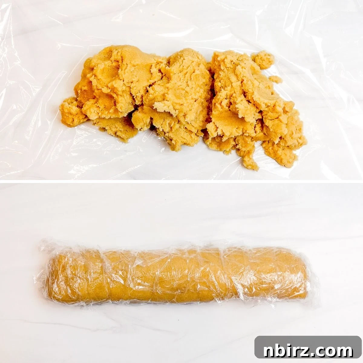 Heavenly Vegan Grain Free Cassava Shortbread Cookies 7 A perfectly shaped log of cassava flour shortbread cookie dough, wrapped and ready for chilling, ensuring easy slicing later.
