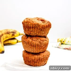 stack of three cassava flour banana muffins
