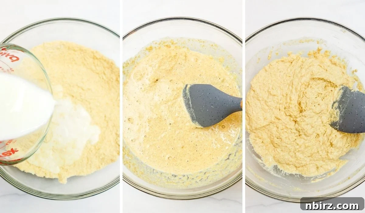 Effortless 4-Ingredient Millet Biscuits: Gluten-Free & Vegan Delight 6 A collage of three photos showcasing the step-by-step mixing process of millet biscuit batter.
