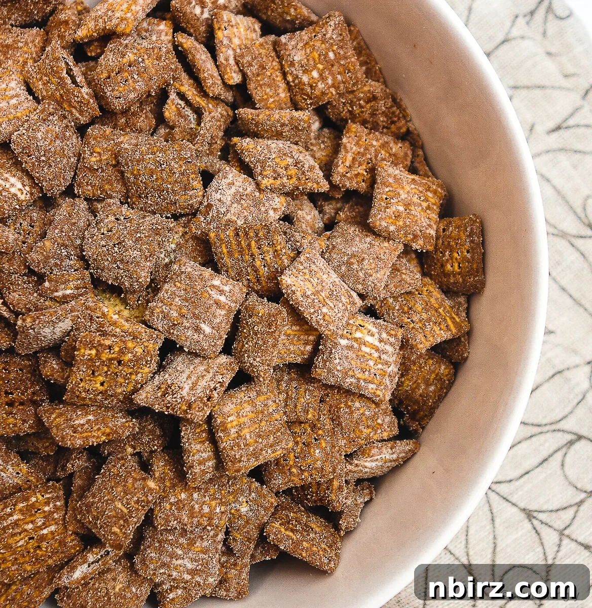 Plant-Powered Protein Puppy Chow 3 Overhead shot of muddy buddies, showcasing the delicious coating