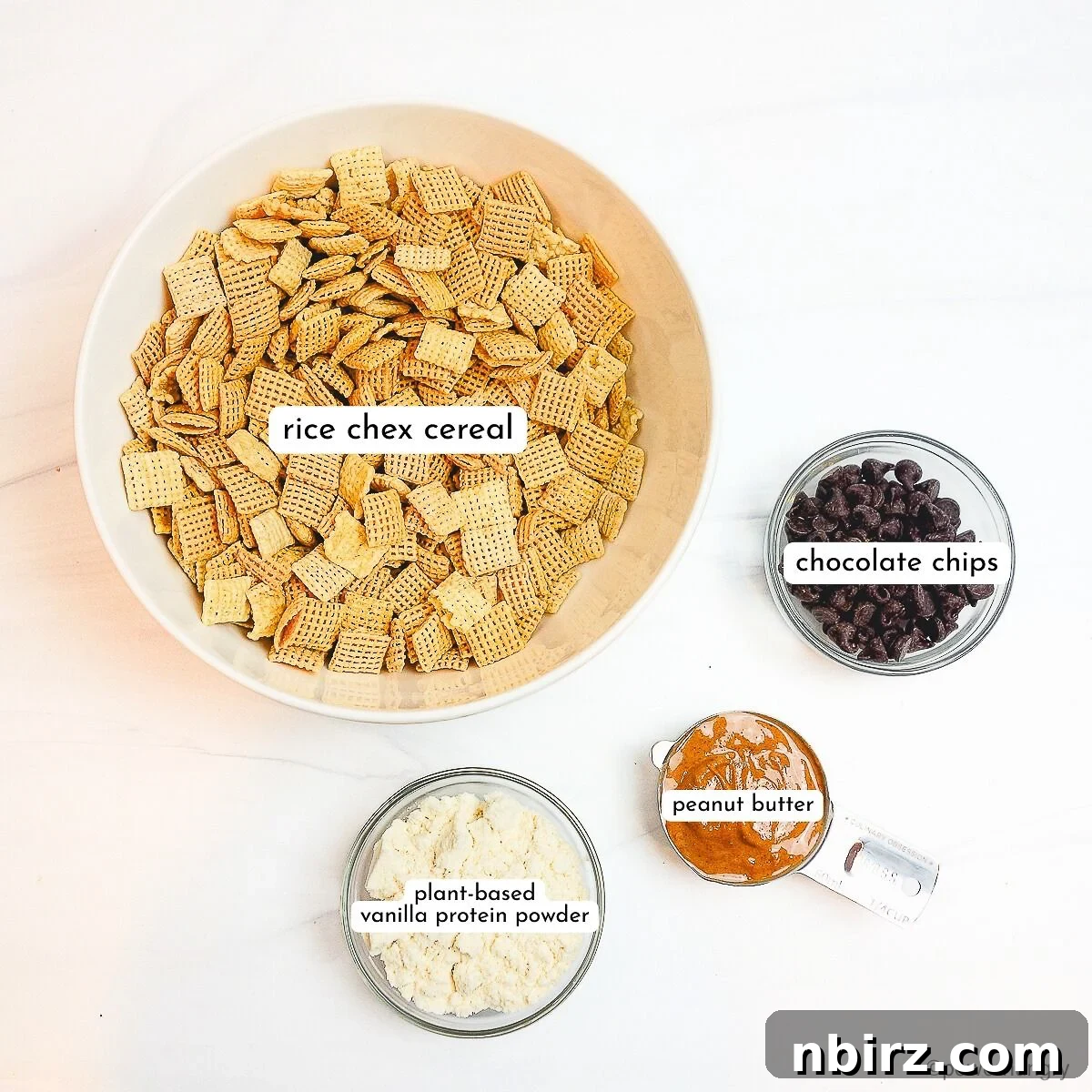 Plant-Powered Protein Puppy Chow 4 Ingredients for high protein puppy chow displayed in clear glass bowls