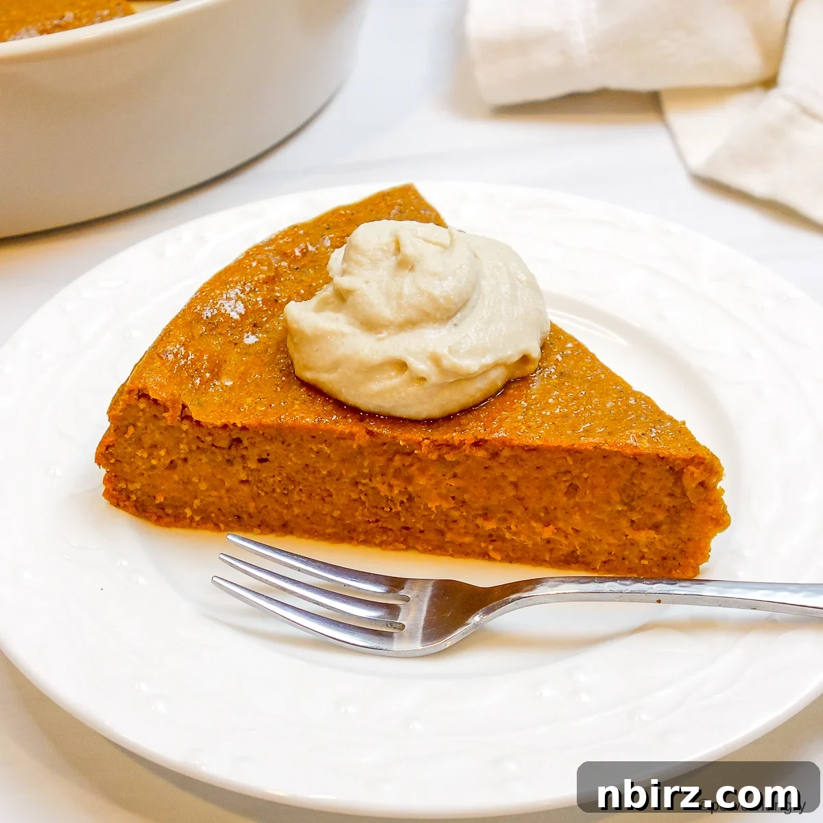 Impossibly Easy Vegan Oat Pumpkin Pie Gluten Free Oil Free Treat 2 side view of impossibly easy oat pumpkin pie slice
