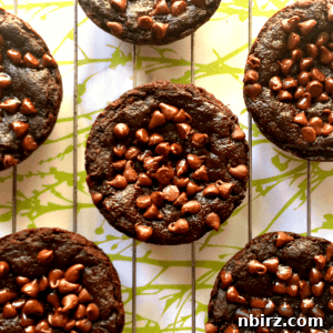 Overhead shot of vegan zucchini brownies on a cooling rack.