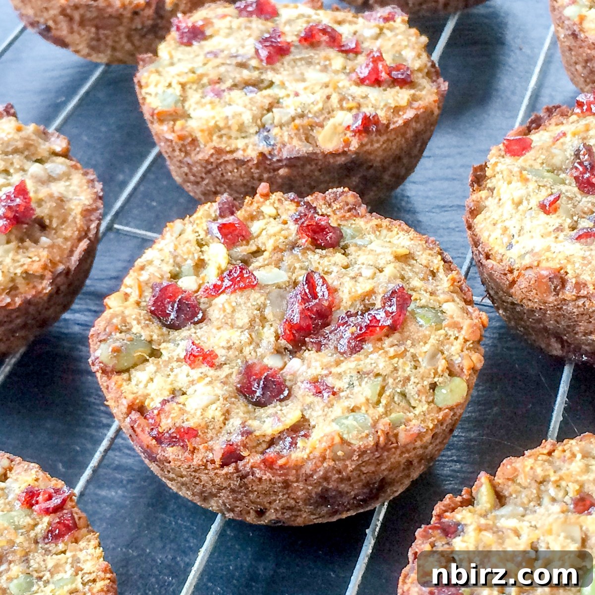 Close-up shot of cooling grain-free granola cookies on a wire rack, showing their golden brown color.