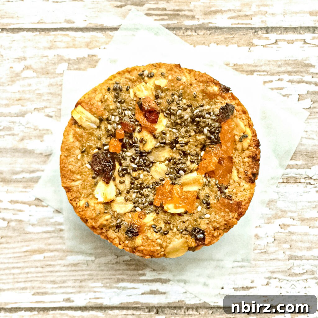 Wholesome Vegan Amaranth Protein Muffins 4 Overhead shot of a single vegan protein amaranth muffin, beautifully textured and ready to eat