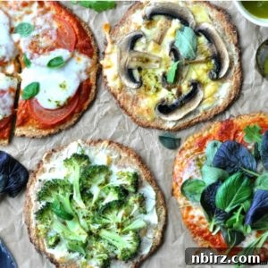 Parsnip Chickpea Flour Pizza Crust with various toppings