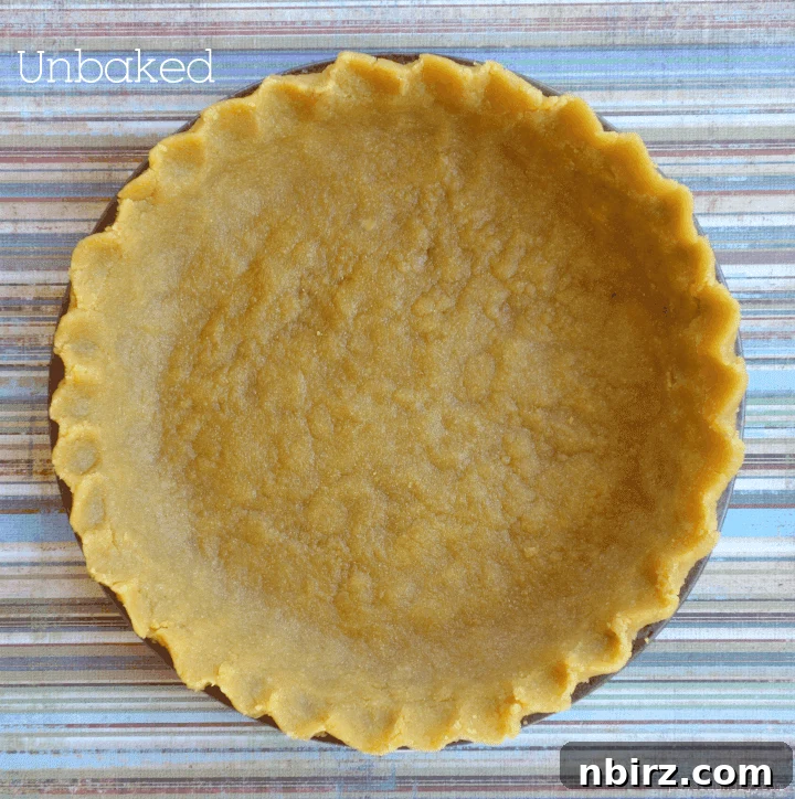 Grain-Free Chickpea Pie Crust 4 Overhead shot of the unbaked chickpea flour pie crust, ready for baking