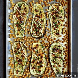 A colorful and wholesome Eggplant Chickpea Sheet Pan Dinner, showcasing a healthy and delicious vegan meal.