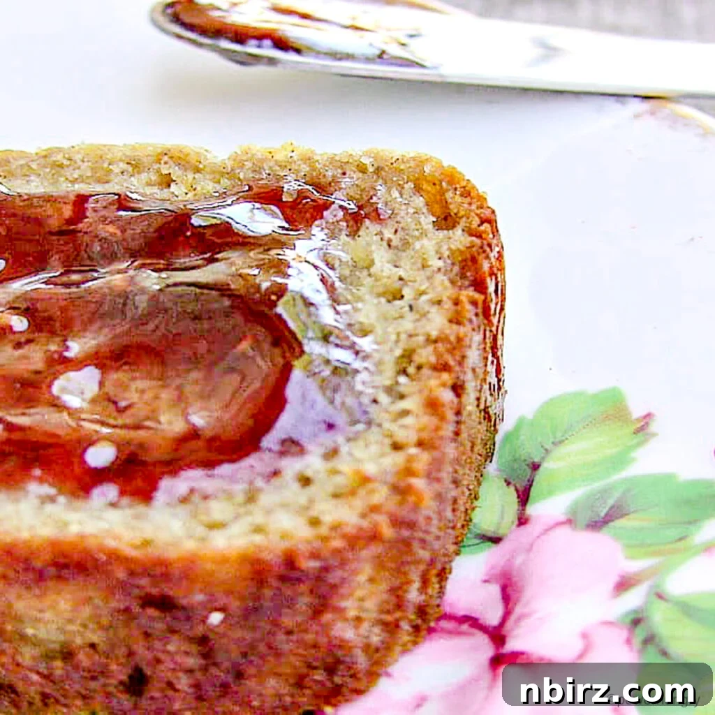 Vegan Gluten Free Quinoa Flour Banana Bread 2 vegan quinoa flour banana bread slice with jam spread on top
