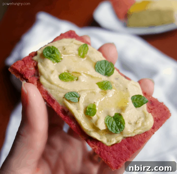 3-Ingredient Chickpea Flour Vegetable Flatbread (Vegan & Gluten-Free) 4 Hummus spread on beet flatbread