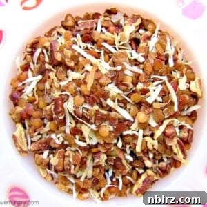 The Crunchy, Guilt-Free Granola: Red Lentil Delight 4 close up of a white bowl filled with red lentil granola