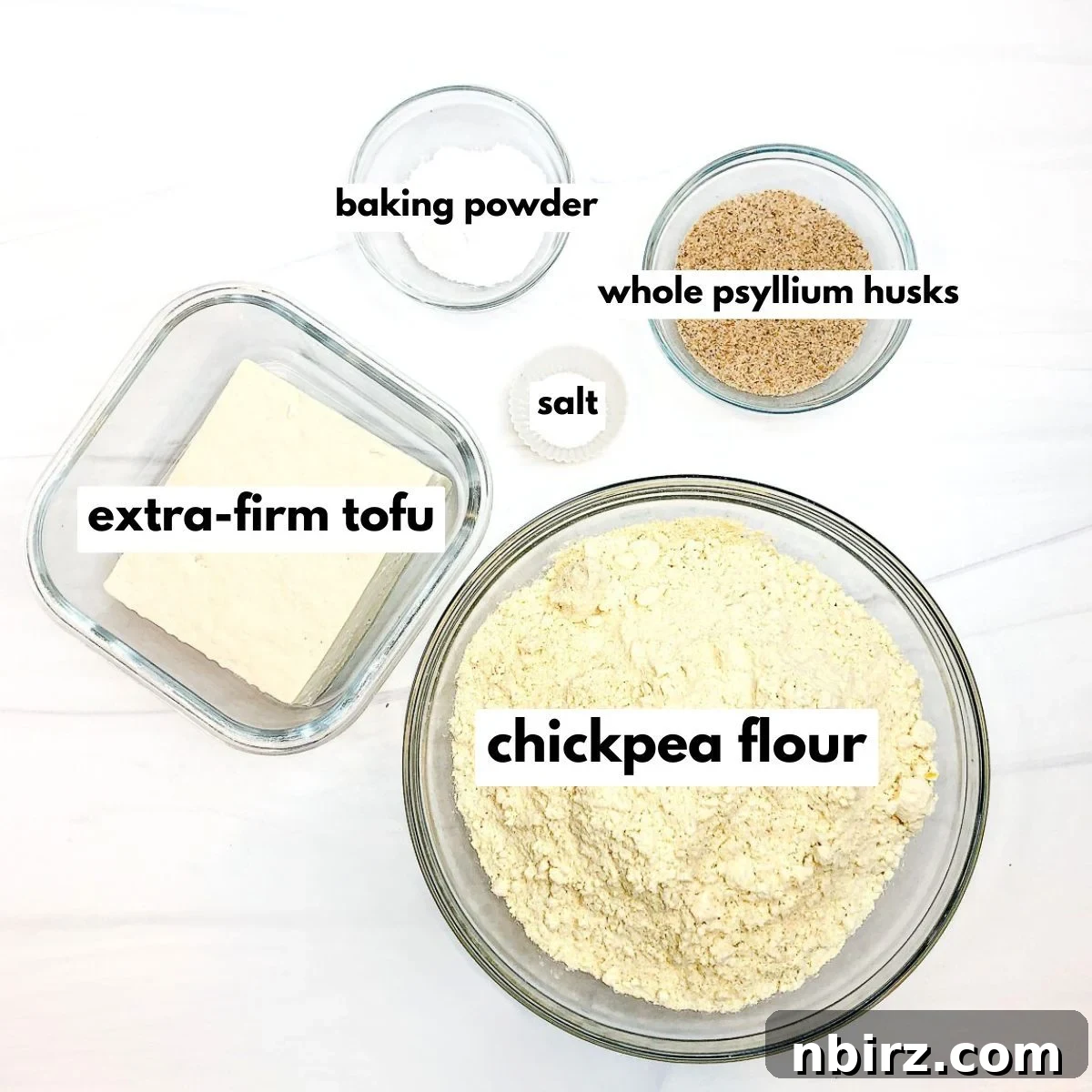 High-Protein Chickpea Bread 4 Ingredients for chickpea flour protein bread in glass bowls