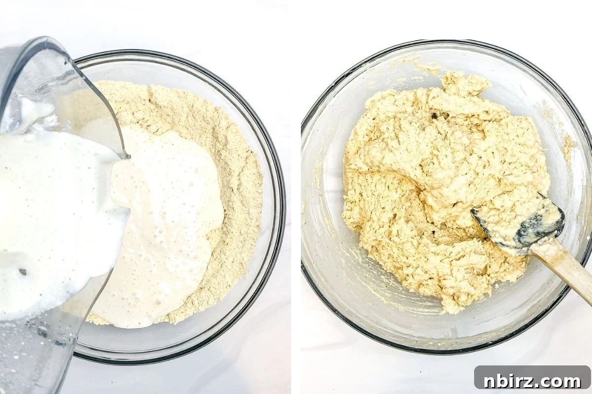 High-Protein Chickpea Bread 7 Combining wet and dry ingredients for protein bread