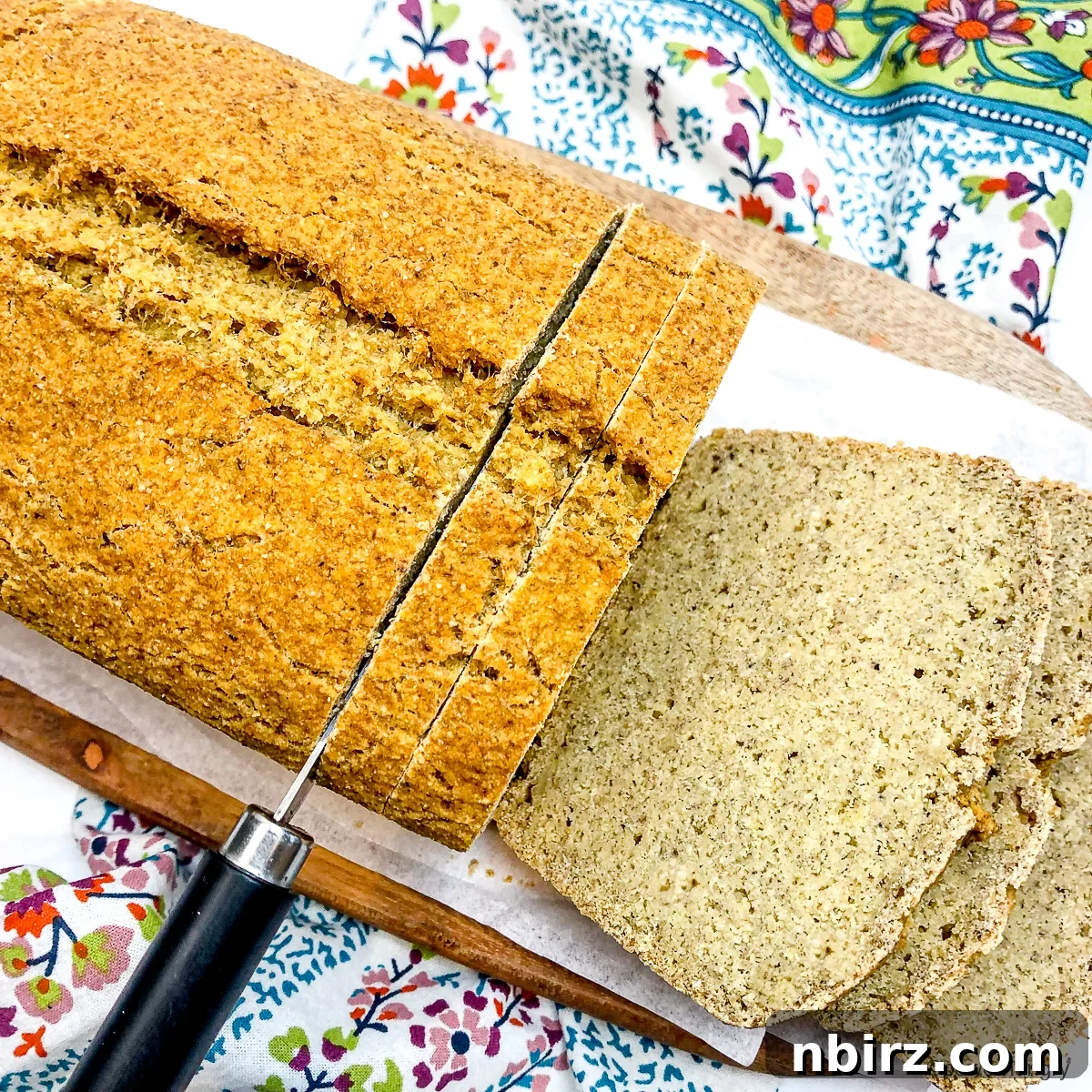 High-Protein Chickpea Bread 10 Sliced chickpea bread on a cutting board