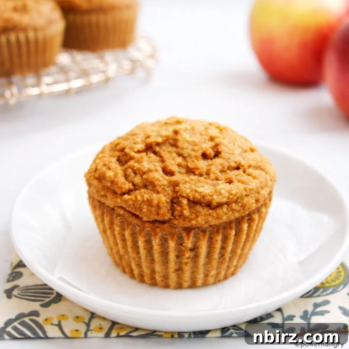 Applesauce oat flour muffin on a white plate