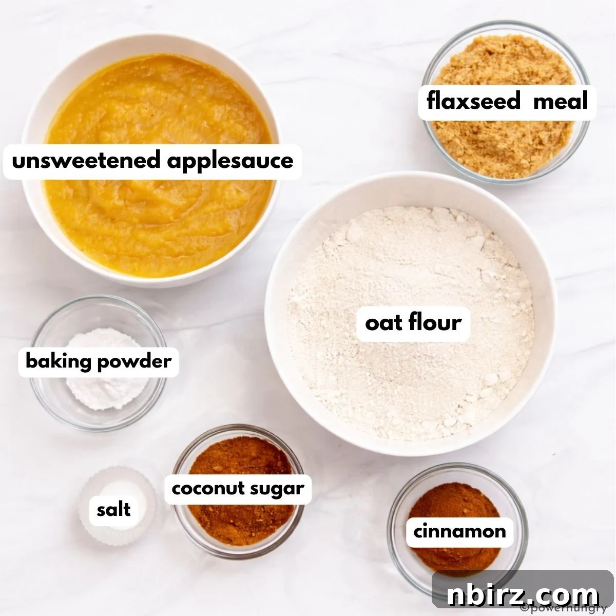 Ingredients for applesauce oat flour muffins