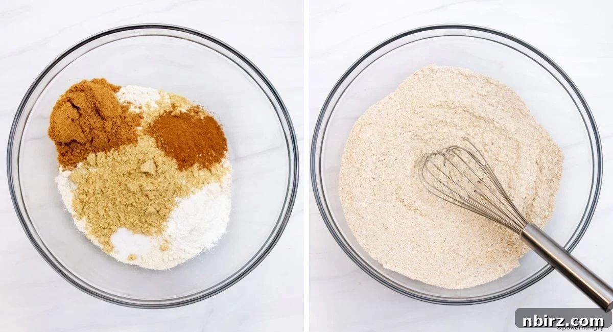 Dry ingredients for applesauce oat flour muffins getting whisked