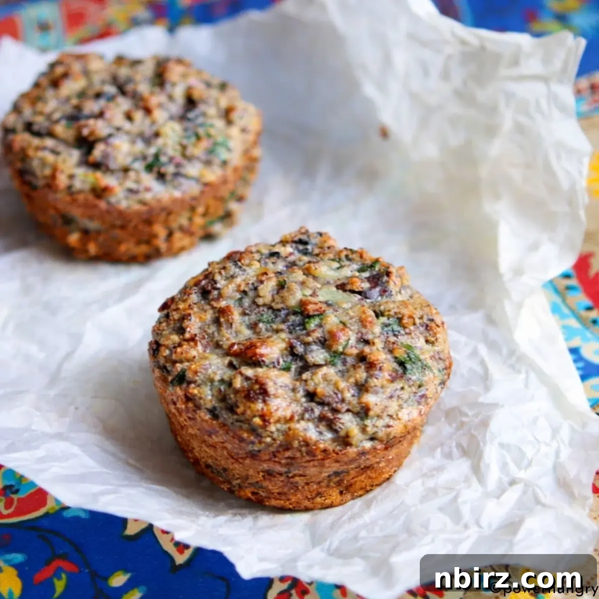 Savory High-Protein Vegan Mushroom Muffins with Almond Flour 3 vegan almond flour muffins on napkin