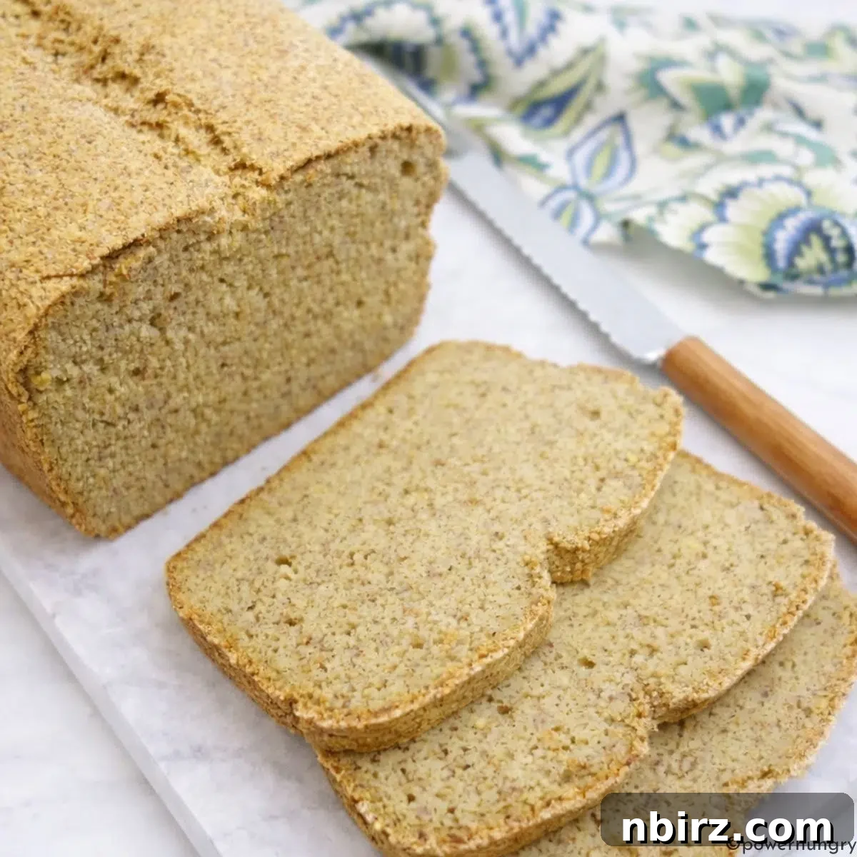 sliced high protein millet bread on a cutting board