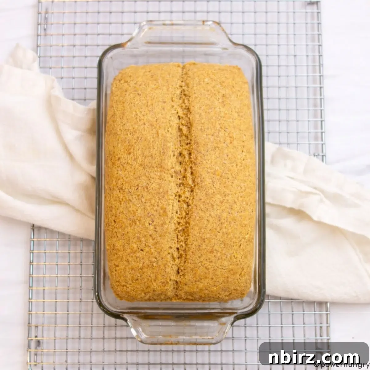baked high protein millet bread on cooling rack