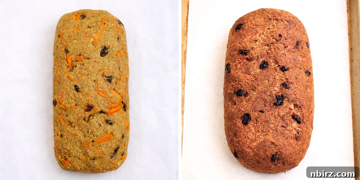 Guilt Free Carrot Cake Lentil Bread High Protein Vegan Grain Free 4 two photo collage of carrot cake lentil bread dough and baked bread loaf