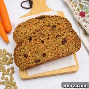 slices of carrot cake lentil bread on a cutting board
