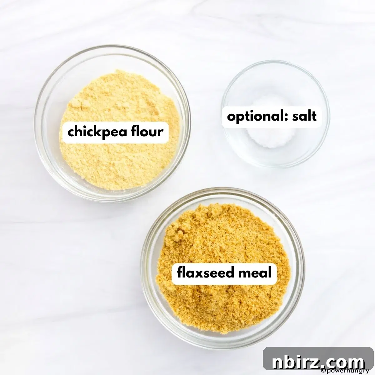 Two key ingredients for chickpea flour crackers: chickpea flour and flaxseed meal