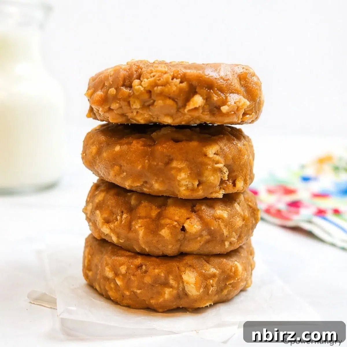 3-Ingredient Vegan No‑Bake Protein Cookies (Grain-Free) 11 stack of 4 no-bake protein cookies
