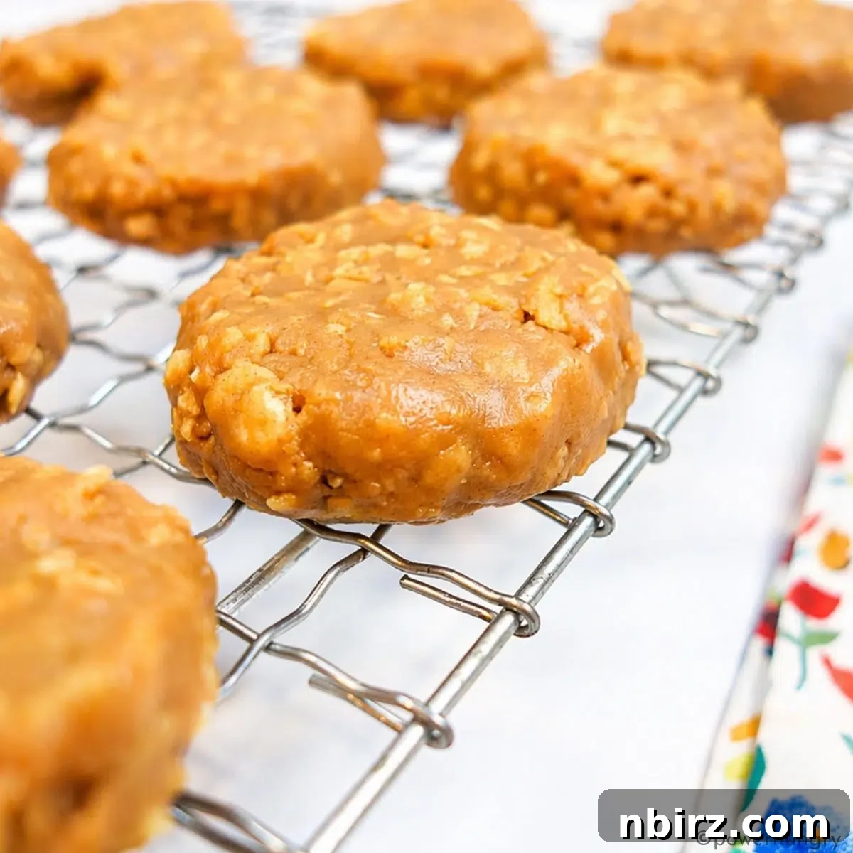 3-Ingredient Vegan No‑Bake Protein Cookies (Grain-Free) 9 3 ingredient high protein no bake cookies on a silver rack