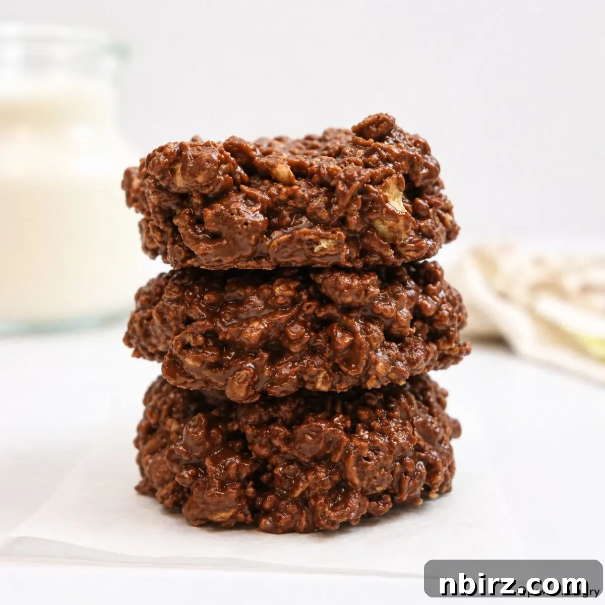 stack of 3-ingredient chocolate no-bake cookies