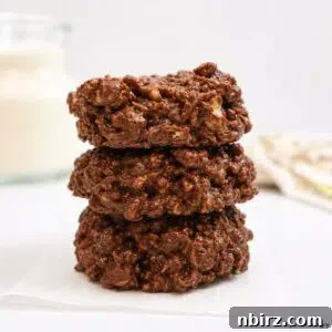 stack of 3-ingredient chocolate no-bake cookies