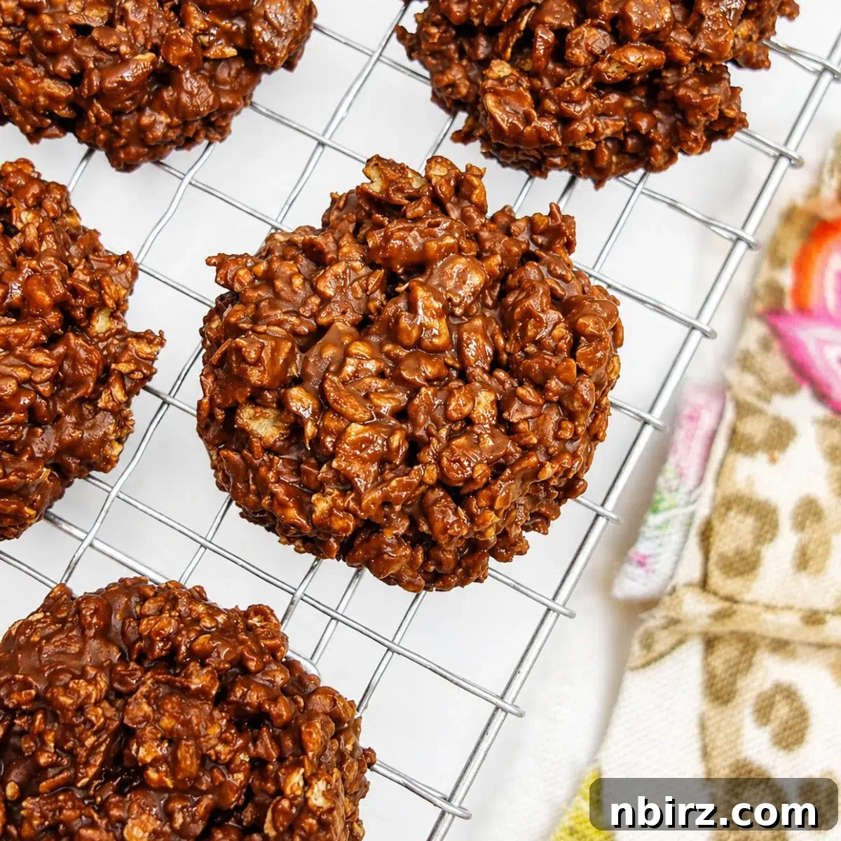 overhead shot of 3-ingredient no bake chocolate protein cookies
