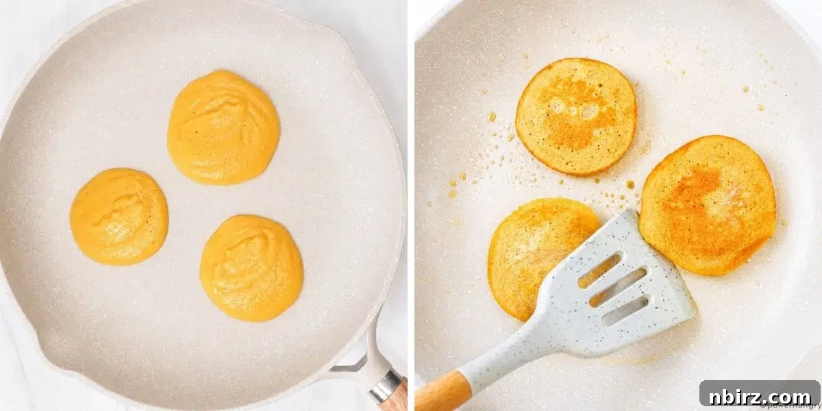 4-Ingredient High-Protein Vegan Red Lentil Pancakes 7 lentil pancakes being cooked in a skillet